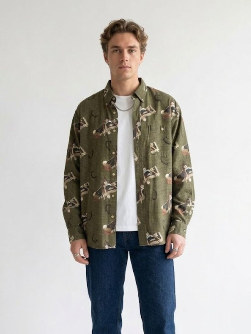Vintage Salty Dog by Gant Imperial Poplin Fishing Print Button Down XL